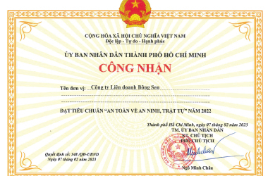 ỦY BAN NHÂN DÂN THÀNH PHỐ HỒ CHÍ MINH CÔNG NHẬN CẢNG LOTUS ĐẠT TIÊU CHUẨN "AN TOÀN VỀ AN NINH, TRẬT TỰ" NĂM 2022