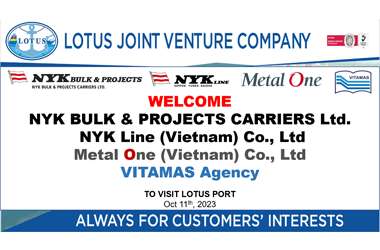 (11-10-2023) CÔNG TY LIÊN DOANH BÔNG SEN VINH DỰ CHÀO ĐÓN ĐOÀN HÃNG TÀU NYK, CTY METAL ONE VÀ ĐẠI LÝ HH VITAMAS ĐẾN THAM QUAN CẢNG LOTUS