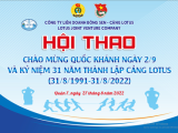 (27-08-2022) CẢNG LOTUS TỔ CHỨC THÀNH CÔNG HỘI THAO “CHÀO MỪNG QUỐC KHÁNH 2/9 VÀ KỶ NIỆM 31 NĂM NGÀY THÀNH LẬP CÔNG TY LIÊN DOANH BÔNG SEN (31/8/1991-31/8/2022)” 